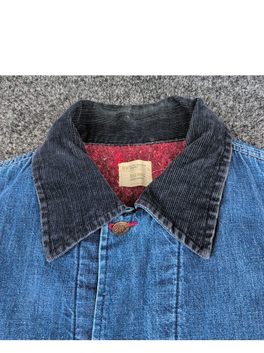 Vtg Big Mac Denim Jacket Large Blue Blanket Lined Work Corduroy Collar JC Penny - Picture 4 of 7